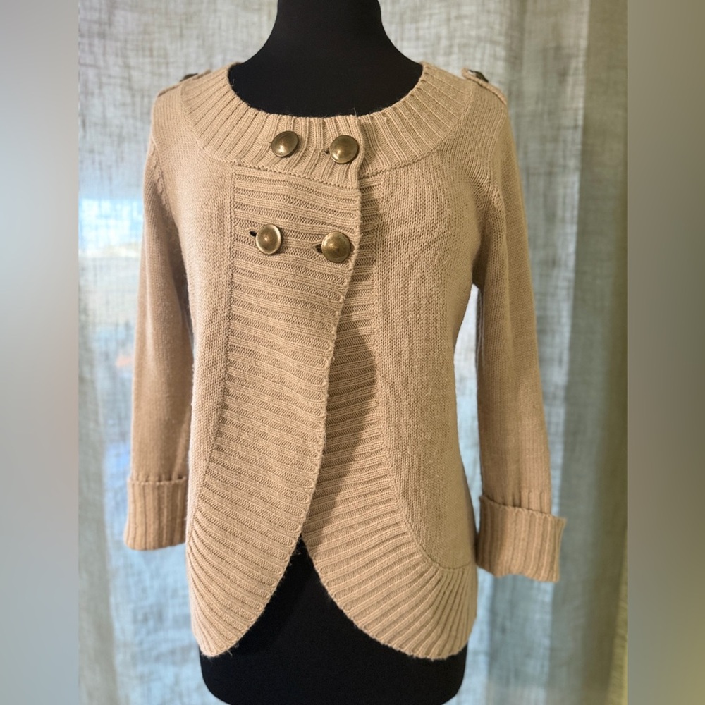 Charming Charlie Beige Cardigan with Gold Buttons